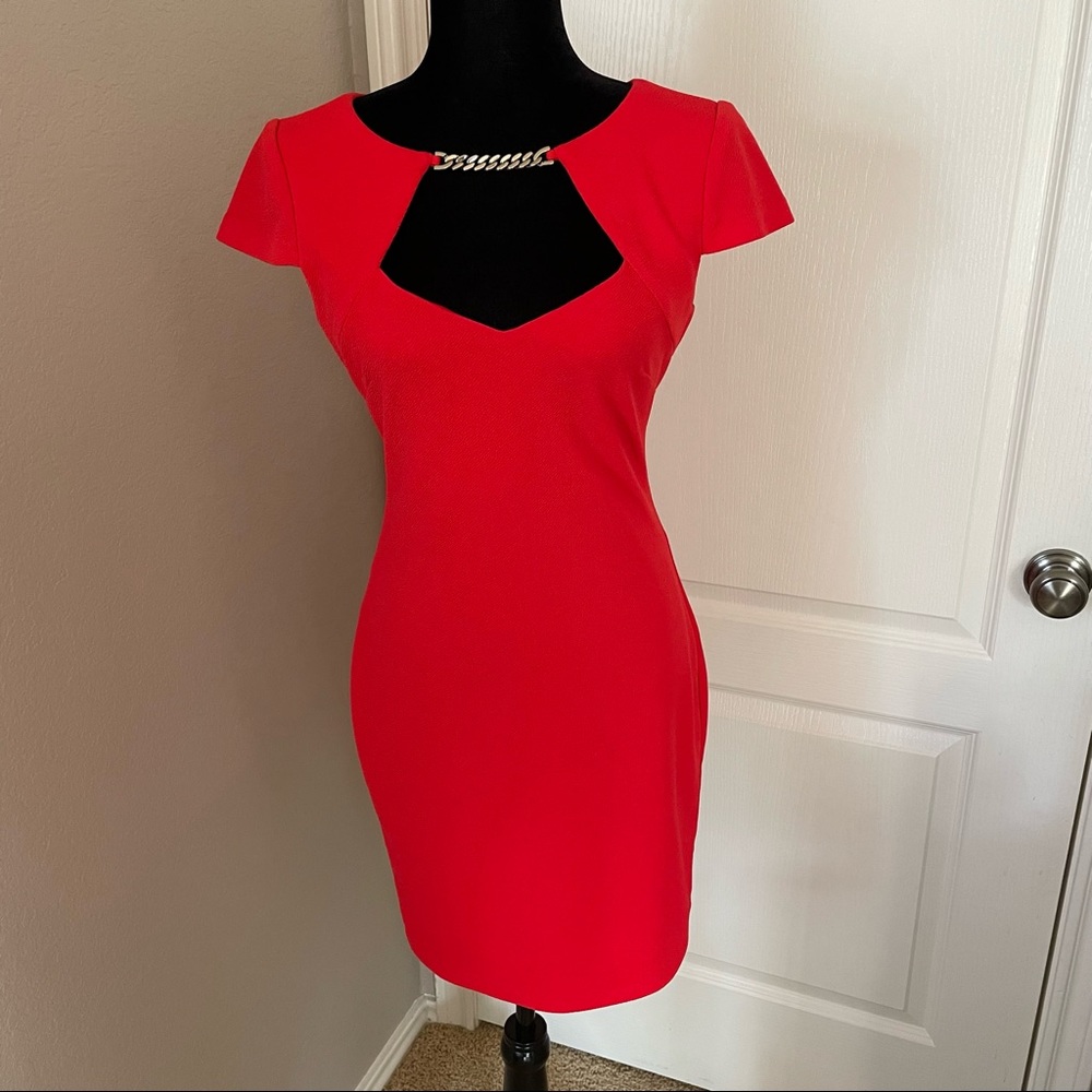 Jessica Simpson sexy red dress with gold chain neck detail, size 2